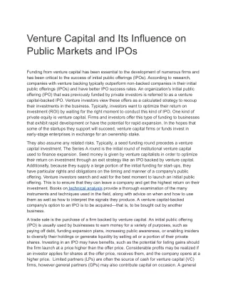 Venture Capital and Its Influence on Public Markets and IPOs