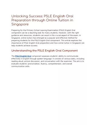 Unlocking Success_ PSLE English Oral Preparation through Online Tuition in Singapore