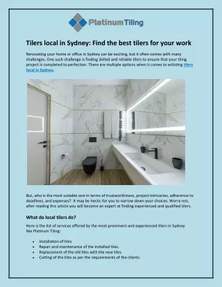 Tilers local in Sydney and Find the best tilers for your work