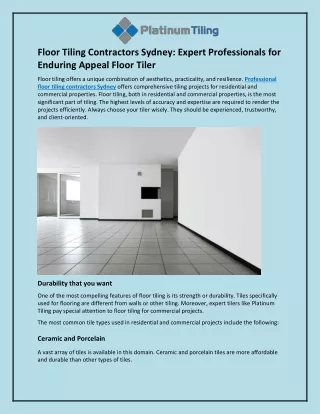 Floor Tiling Contractors Sydney and Expert Professionals for Enduring Appeal Floor Tiler