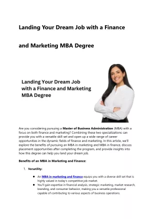 Landing Your Dream Job with a Finance and Marketing MBA Degree