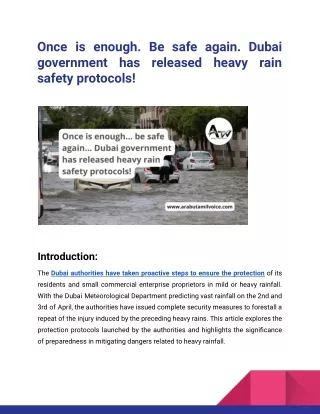 Once is enough.Be safe again. Dubai government has released heavy rain safety protocols!_Arabutamilvoice