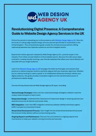 Revolutionizing Digital Presence A Comprehensive Guide to Website Design Agency Services in the UK