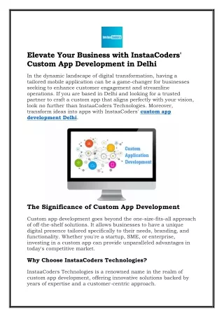Elevate Your Business with InstaaCoders' Custom App Development in Delhi