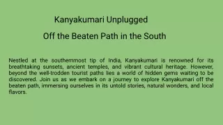 Kanyakumari Unplugged Off the Beaten Path in the South