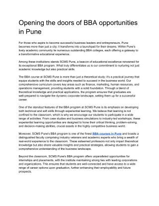 Opening the doors of BBA opportunities in Pune