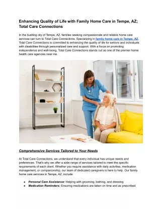 Enhancing Quality of Life with Family Home Care in Tempe, AZ; Total Care Connections