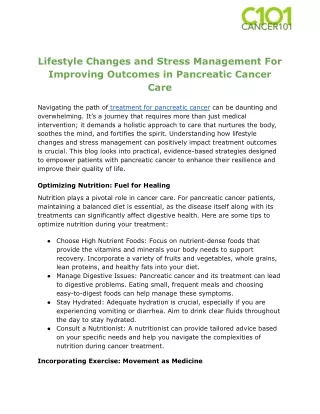 Lifestyle Changes and Stress Management For Improving Outcomes in Pancreatic Cancer Care