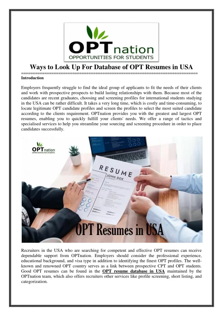 ways to look up for database of opt resumes