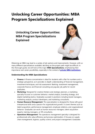 Unlocking Career Opportunities MBA Program Specializations Explained