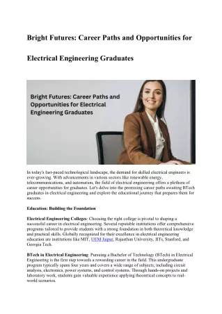 Bright Futures Career Paths and Opportunities for Electrical Engineering Graduates
