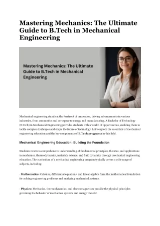 Mastering Mechanics The Ultimate Guide to B.Tech in Mechanical Engineering