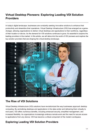 Virtual Desktop Pioneers Exploring Leading VDI Solution Providers