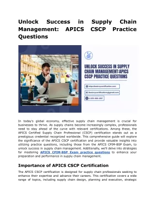 Unlock Success in Supply Chain Management_ APICS CSCP Practice Questions