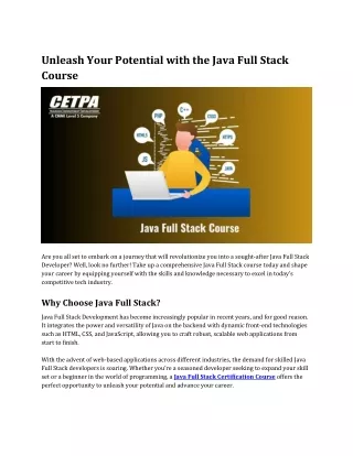 Unleash Your Potential with the Java Full Stack Course