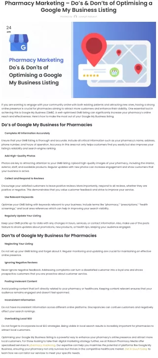 Pharmacy Marketing – Do’s & Don’ts of Optimising a Google My Business Listing