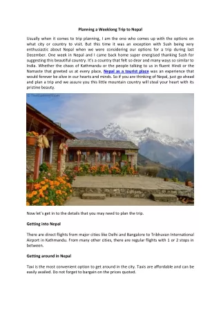 Planning a Weeklong Trip to Nepal
