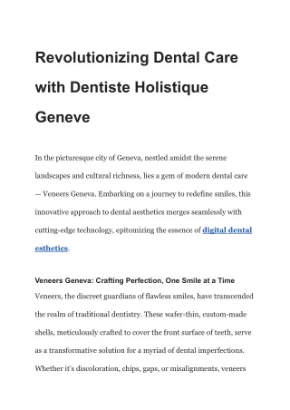 Revolutionizing Dental Care with Dentiste Holistique Geneve