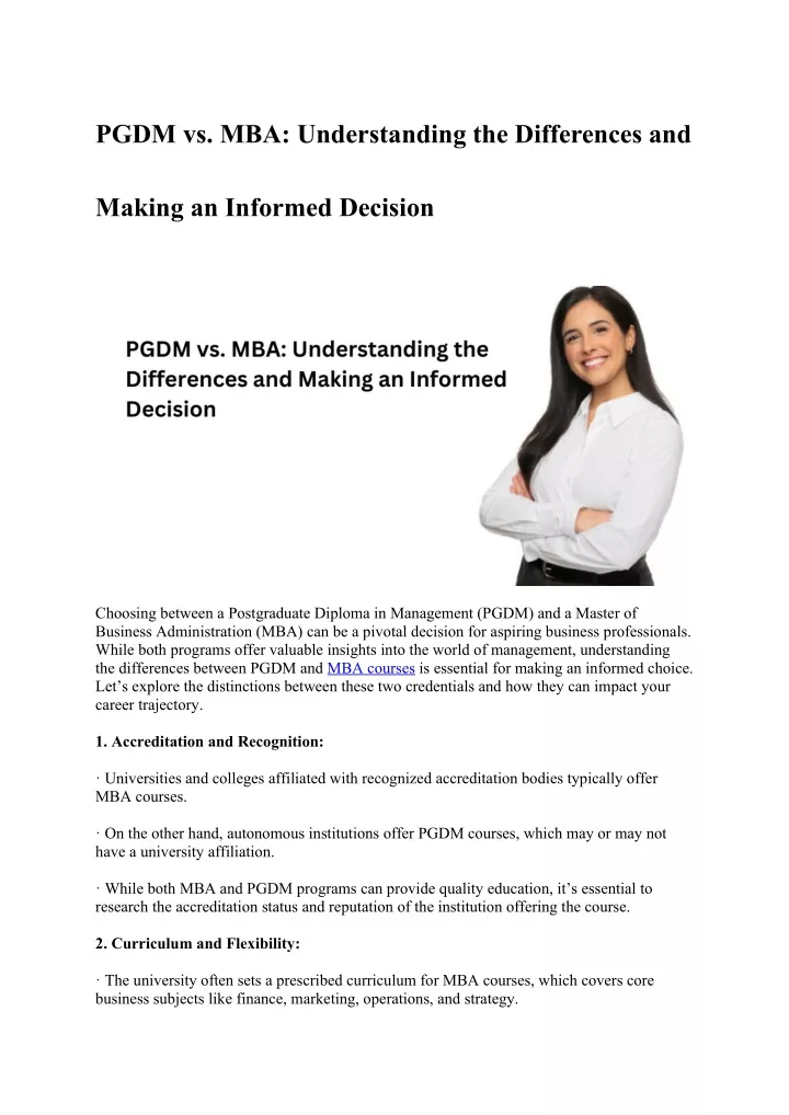 PPT - PGDM Vs. MBA Understanding The Differences And Making An Informed ...