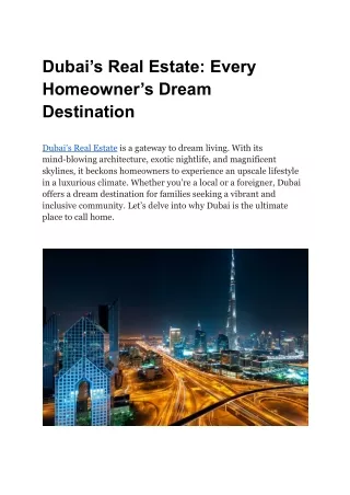 Dubai’s Real Estate_ Every Homeowner’s Dream Destination