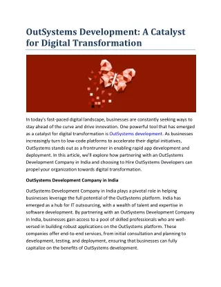 OutSystems Development- A Catalyst for Digital Transformation
