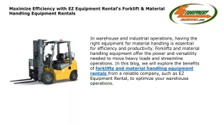 Maximize Efficiency with EZ Equipment Rental's Forklift & Material Handling Equipment Rentals