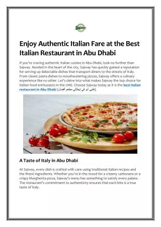 Enjoy Authentic Italian Fare at the Best Italian Restaurant in Abu Dhabi