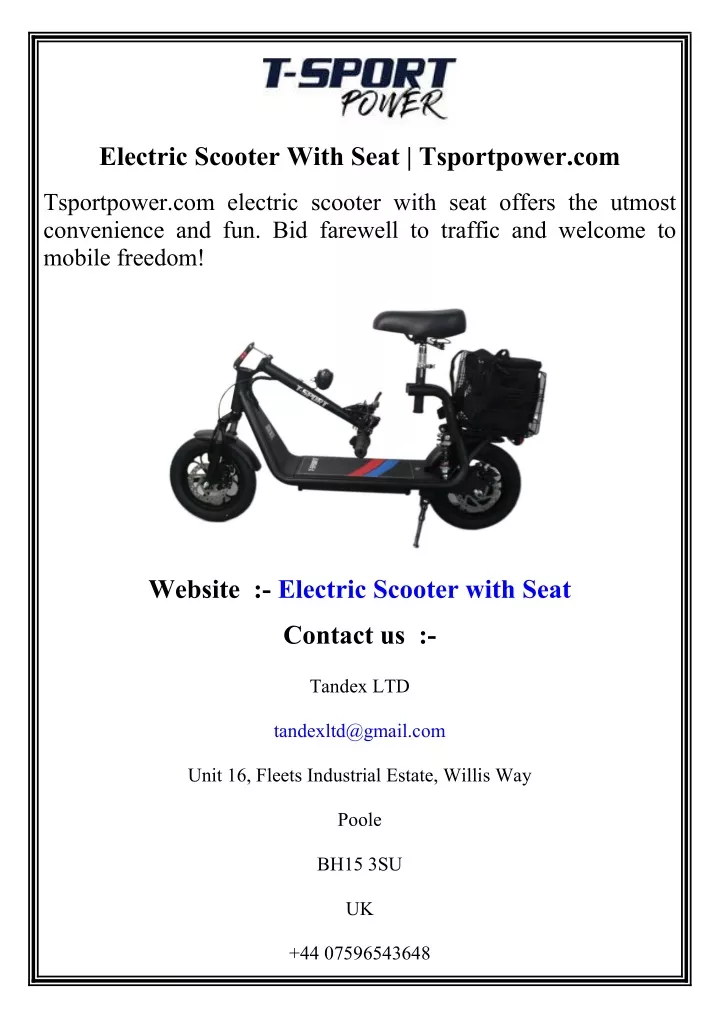 electric scooter with seat tsportpower com