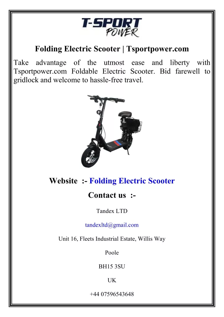 folding electric scooter tsportpower com
