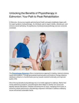 Unlocking the Benefits of Physiotherapy in Edmonton_ Your Path to Peak Rehabilitation