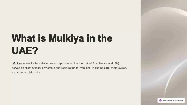 what is mulkiya in the uae