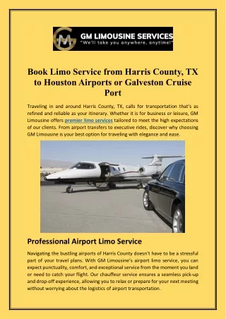 Book Limo Service from Harris County, TX to Houston Airports or Galveston Cruise Port