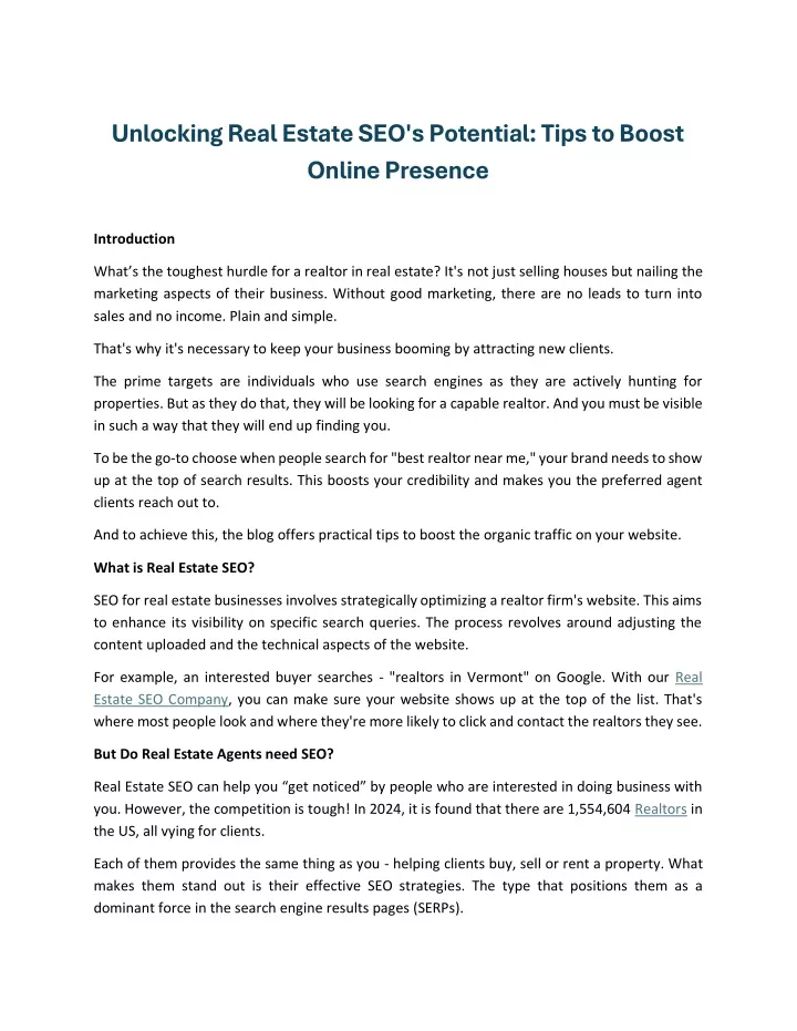 unlocking real estate seo s potential tips