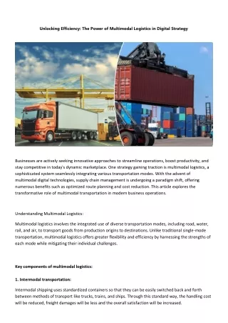 Unlocking Efficiency The Power of Multimodal Logistics in Digital Strategy