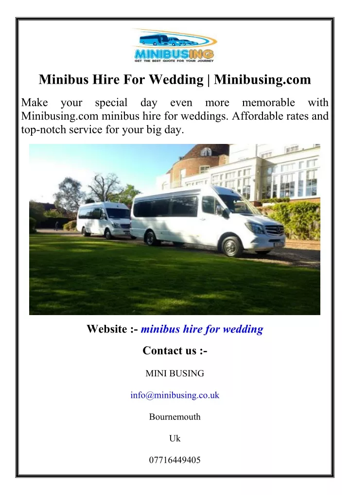 minibus hire for wedding minibusing com