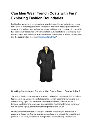 Can Men Wear Trench Coats with Fur_ Exploring Fashion Boundaries