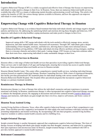 Empowering Change with Cognitive Behavioral Therapy in Houston