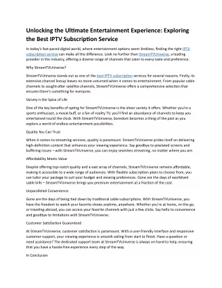 Exploring the Best IPTV Subscription Service