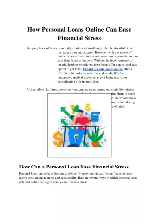 How Personal Loans Online Can Ease Financial Stress