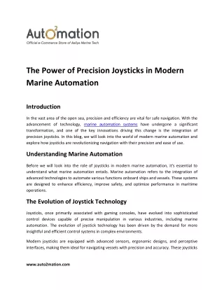 The Power of Precision Joysticks in Modern Marine Automation