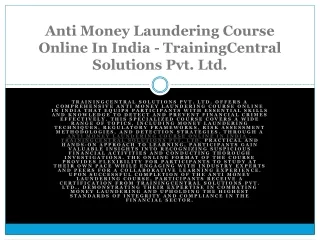 Anti Money Laundering Courses Online - TrainingCentral Solutions Pvt. Ltd.