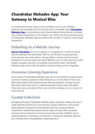 Chandrakar Mahadev App: Your  Gateway to Musical Bliss