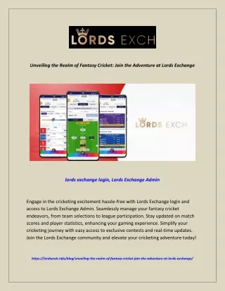 Unveiling the Realm of Fantasy Cricket: Join the Adventure at Lords Exchange