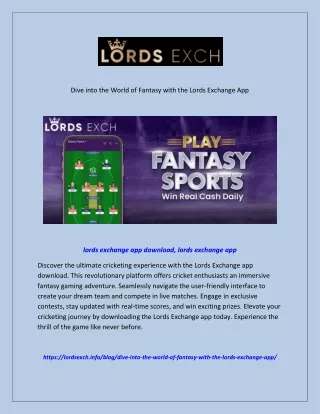 Dive into the World of Fantasy with the Lords Exchange App