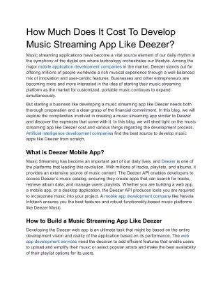 How Much Does It Cost To Develop Music Streaming App Like Deezer