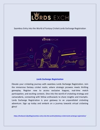 Seamless Entry into the World of Fantasy Cricket:Lords Exchange Registration