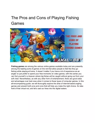 The Pros and Cons of Playing Fishing Games