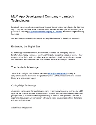 MLM App Development Company  Jamtech Technologies