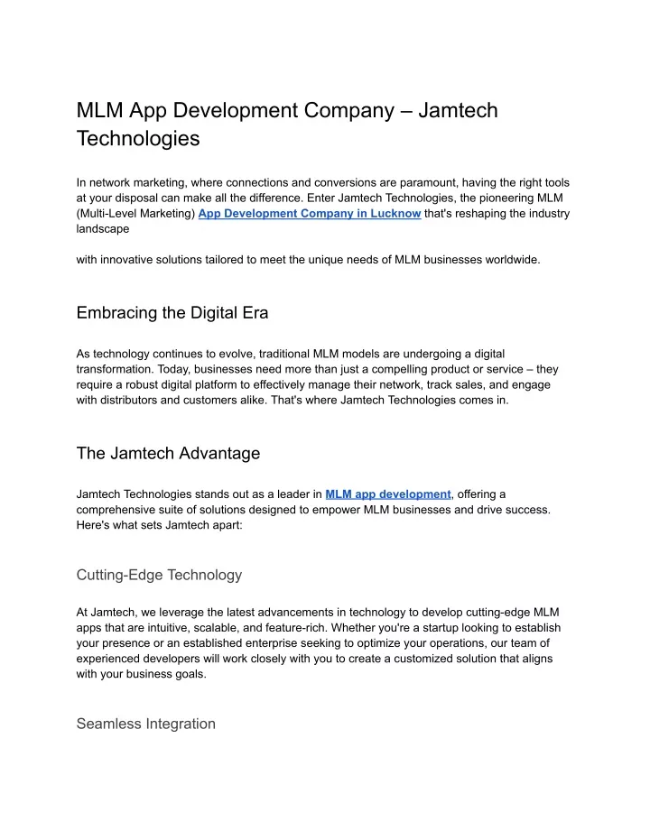 mlm app development company jamtech technologies