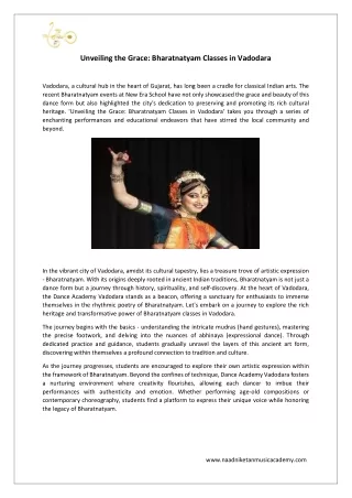 Unveiling the Grace - Bharatnatyam Classes in Vadodara